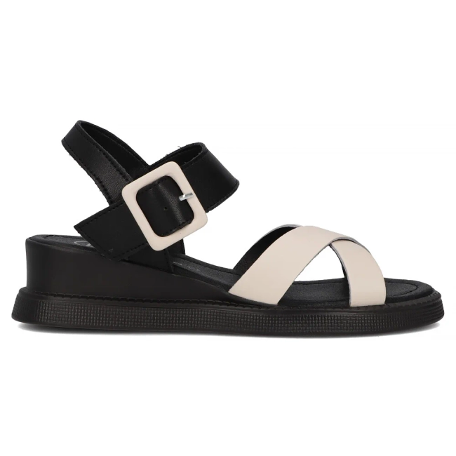 Skórzane sandały na koturnie Filippo DS6874/25 BE beżowe