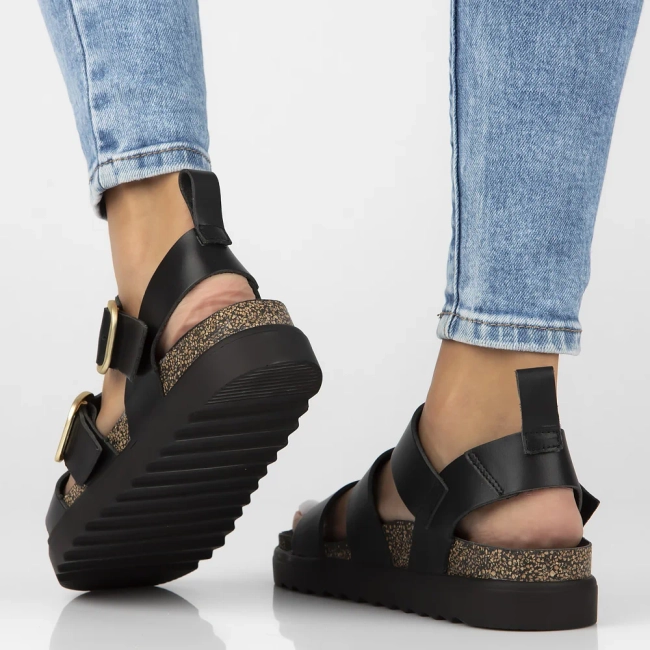 Leather sandals TUNEZ-127 VAQ NEGRO black