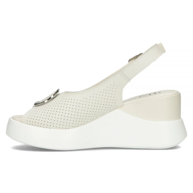 Skórzane sandały na koturnie Filippo DS4406/24 BE beżowe