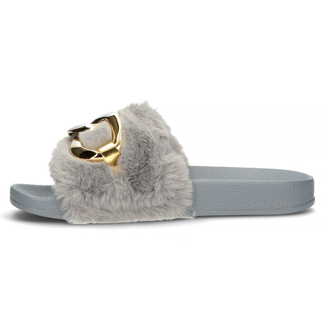 Flip flops with fur gold chain QT300 grey