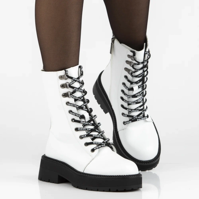 Skórzane botki typu workery Filippo DBT7256/25 WH białe