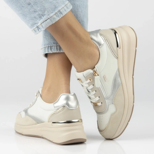 Skórzane sneakersy Filippo DP7767/26 WH biało-beżowe
