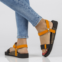 Leather sandals Yokono ROSS-002 black and orange