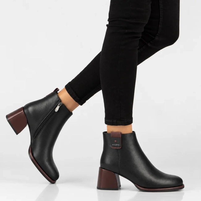 Leather heeled ankle boots Filippo DBT8126/26 BK BG black