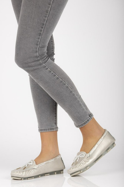 Skórzane mokasyny Filippo DP1203/20 SI srebrne