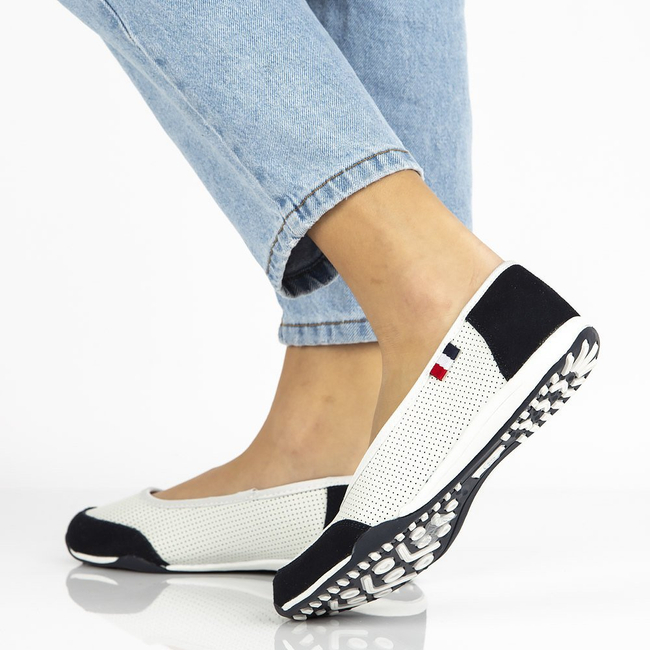 Skórzane baleriny Filippo DP142/21 WH NV biało-granatowe