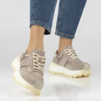 Skórzane sneakersy na platformie Filippo DP7545/26 BE beżowe