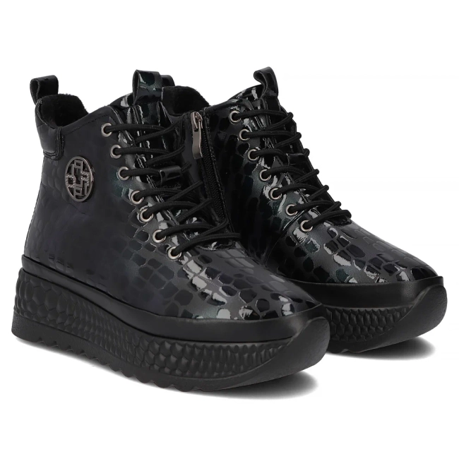 Skórzane botki na platformie Filippo DBT7278/25 GE zielone