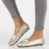 Skórzane mokasyny Filippo DP1203/20 SI srebrne