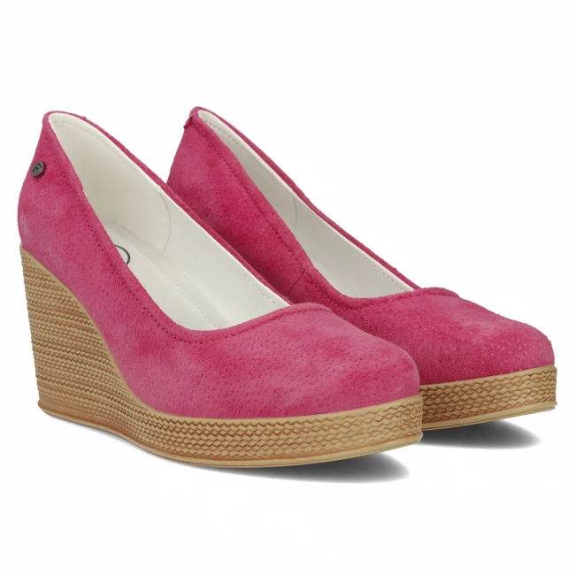 Skórzane półbuty na koturnie Filippo DP3521/24 FH fuksja