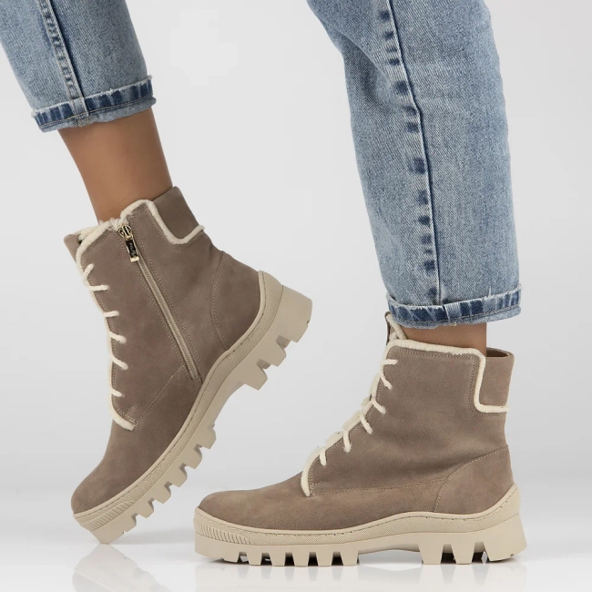 Skórzane botki na platformie Filippo 60339 Taupe