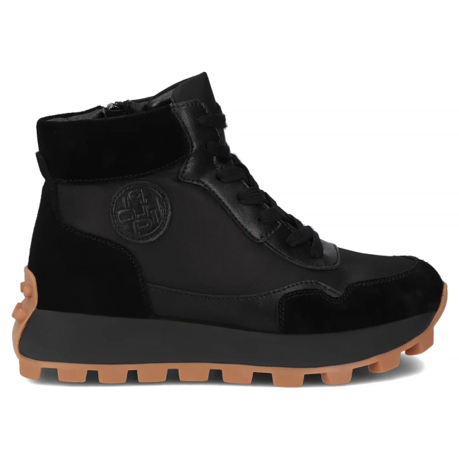 Skórzane botki na platformie Filippo DBT7158/25 BK czarne