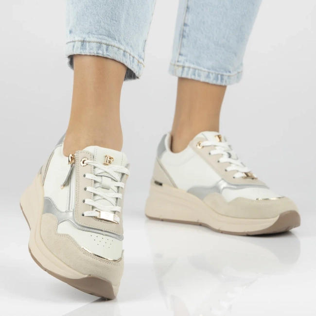 Skórzane sneakersy Filippo DP7767/26 WH biało-beżowe