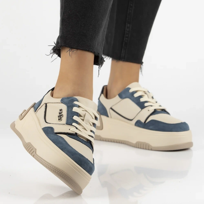 Skórzane sneakersy Filippo DP7116/25 BL BE niebiesko beżowe