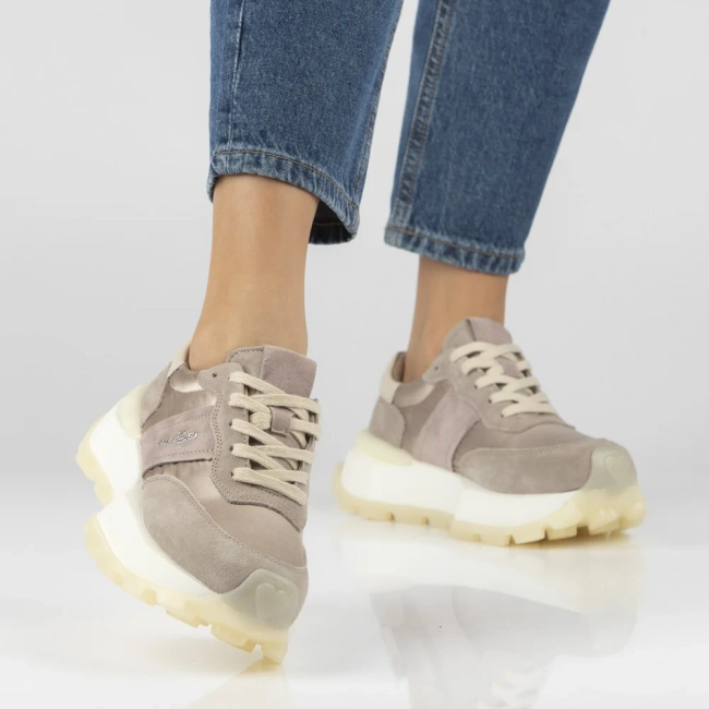 Skórzane sneakersy na platformie Filippo DP7545/26 BE beżowe