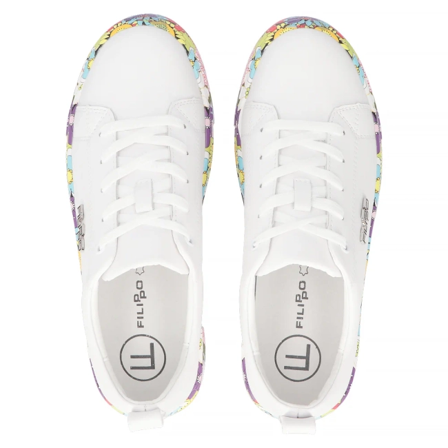 Skórzane sneakersy Filippo DP6048/25 WH FL białe kwiaty