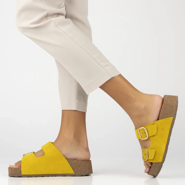 Leather flip-flops Yokono WIWI-003 SERRAJE CITRON yellow