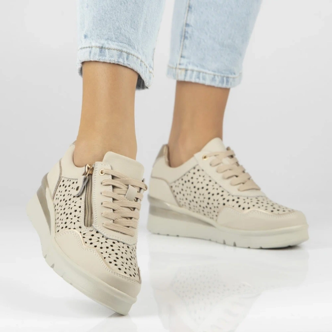 Skórzane sneakersy na platformie Filippo DP7677/26 BE beżowe