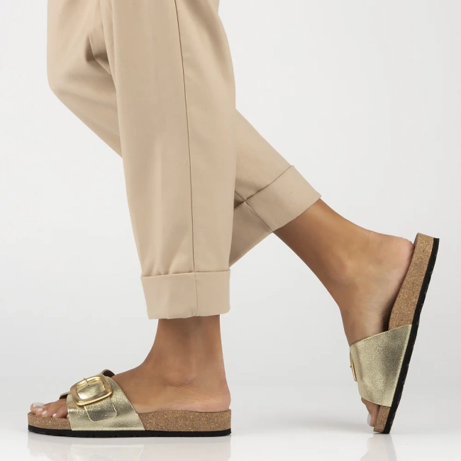 Leather flip-flops Yokono JERBA-114 SAMOA PLATINO gold