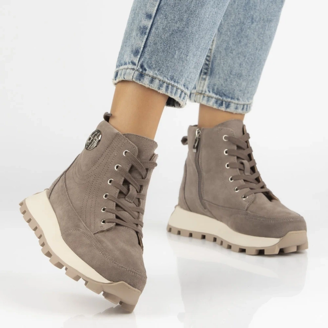 Skórzane botki na platformie Filippo DBT7160/25 TP taupe