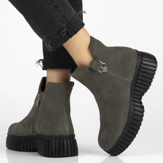 Skórzane botki na platformie Filippo DBT7274/25 GR szare