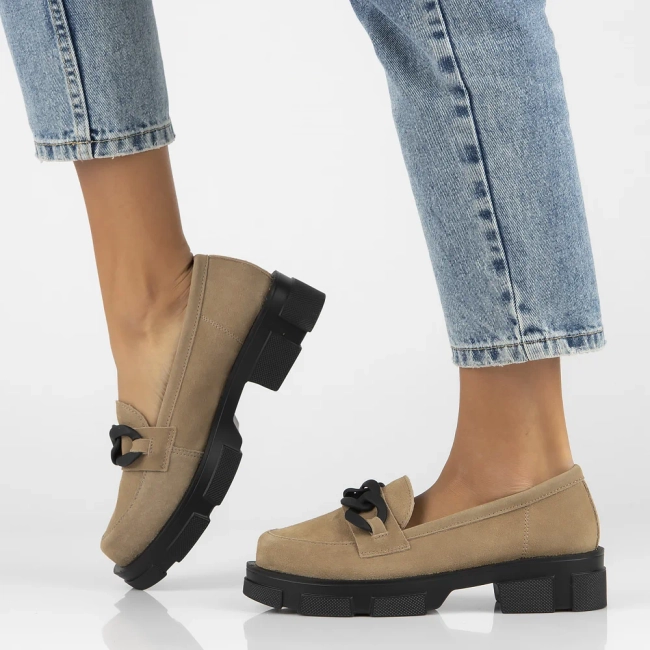 Skórzane półbuty na platformie Filippo DP3221/24 BE BK beżowe