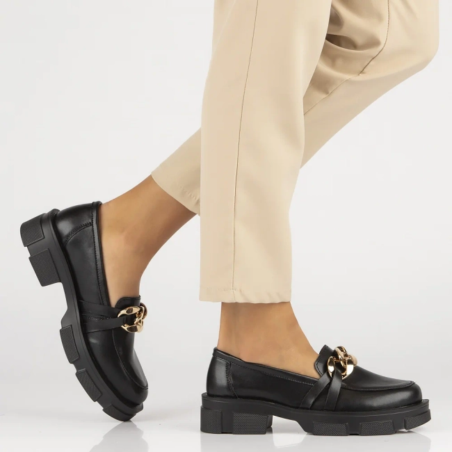 Skórzane półbuty na platformie Filippo DP3221/24 BK czarne