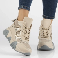 Skórzane botki na platformie Filippo DBT6367/24 BE beżowe