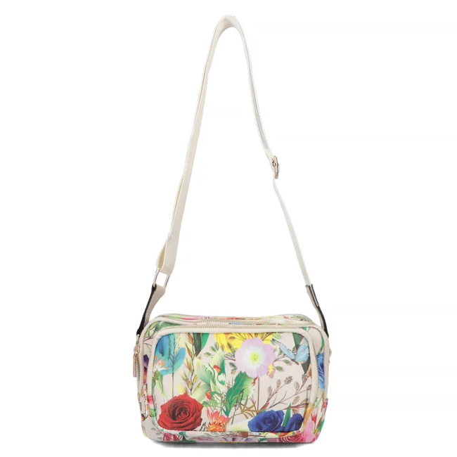Messenger bag beige flowers