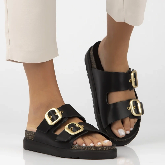 Leather flip-flops Yokono TUNEZ-130 VAQ NEGRO black