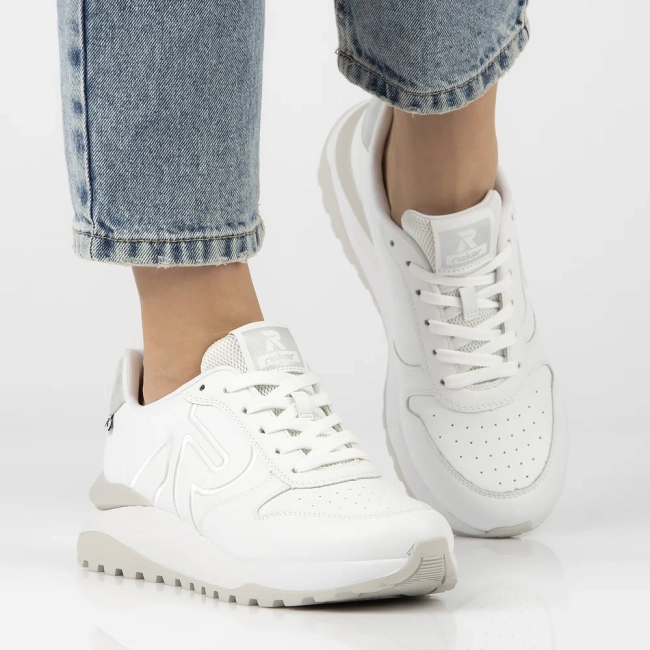Skórzane sneakersy Rieker W2502-80 białe