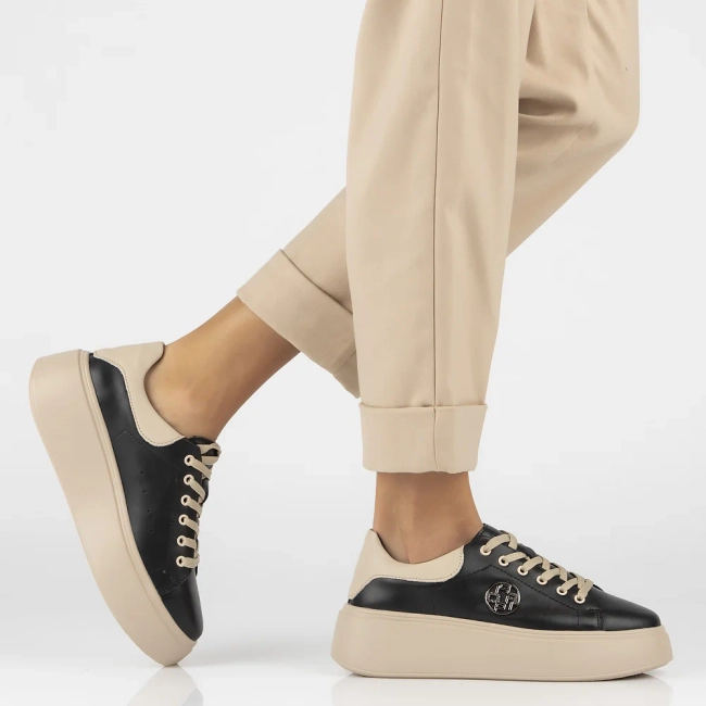 Skórzane sneakersy Filippo DP6058/24 BK BE czarno-beżowe