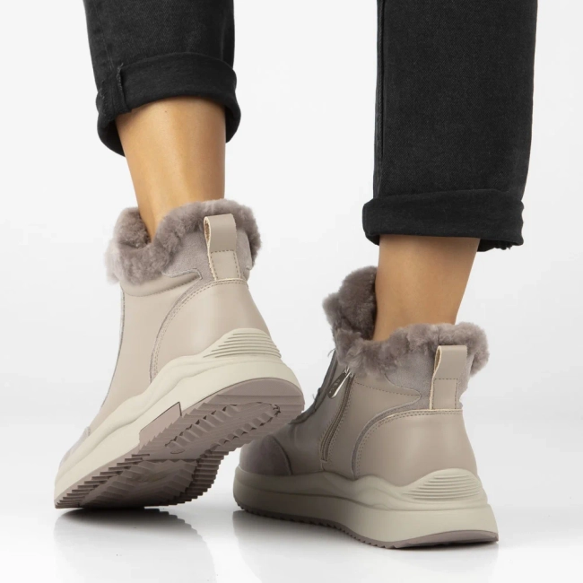 Skórzane botki na platformie Filippo DBT7177/25 BE beżowe