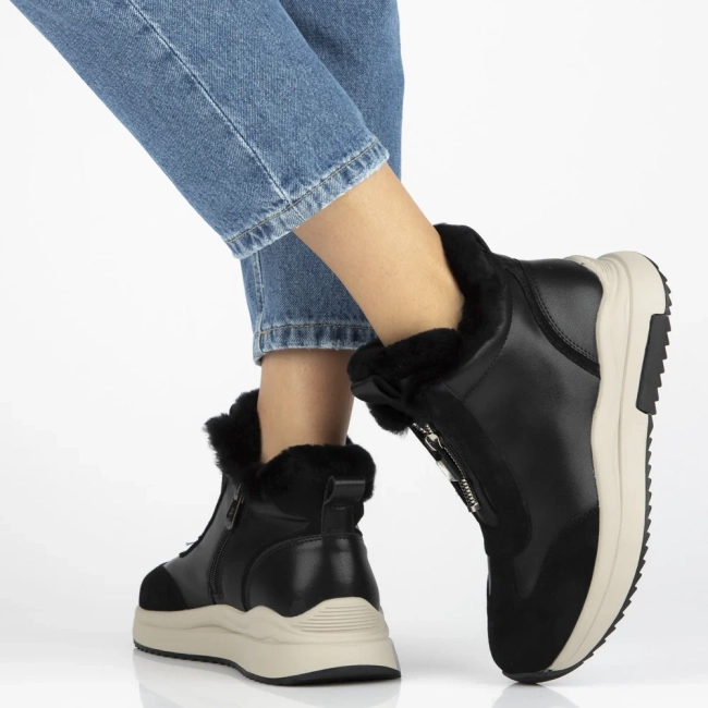 Skórzane botki na platformie Filippo DBT7177/25 BK czarne