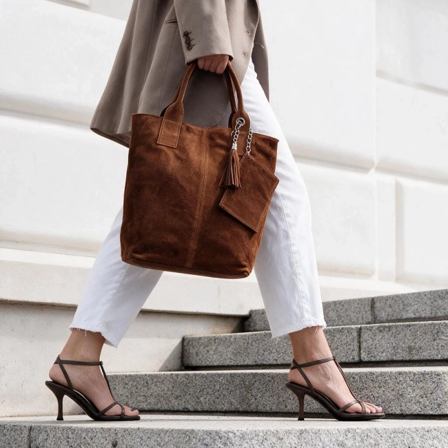 Brown suede leather handbag Toscanio 1101