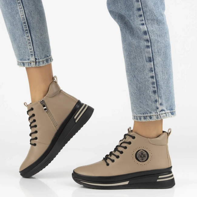 Skórzane botki na platformie Filippo DBT4215/25 TP taupe