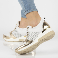 Skórzane sneakersy Filippo 062 białe złote