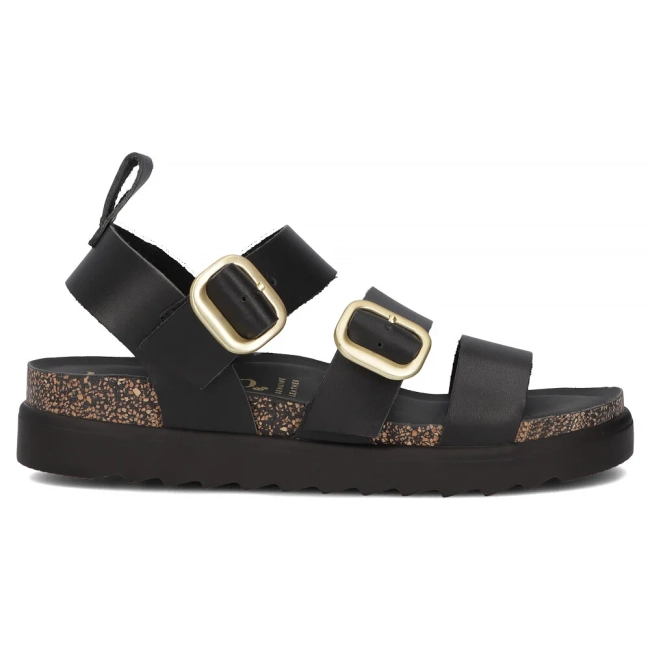Leather sandals TUNEZ-127 VAQ NEGRO black