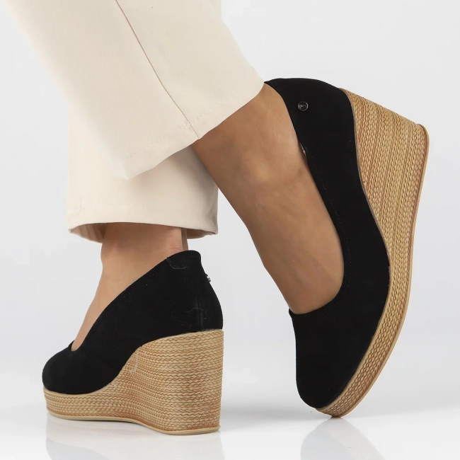 Skórzane półbuty na koturnie Filippo DP3521/24 BK SU czarne