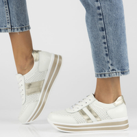 Skórzane Sneakersy Filippo DP1414/23 WH GO białe złote