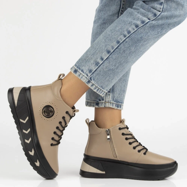 Skórzane botki na platformie Filippo DBT4214/25 TP taupe