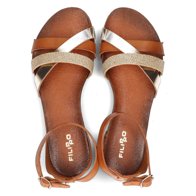 Skórzane sandały Filippo 40225 brązowo-złote