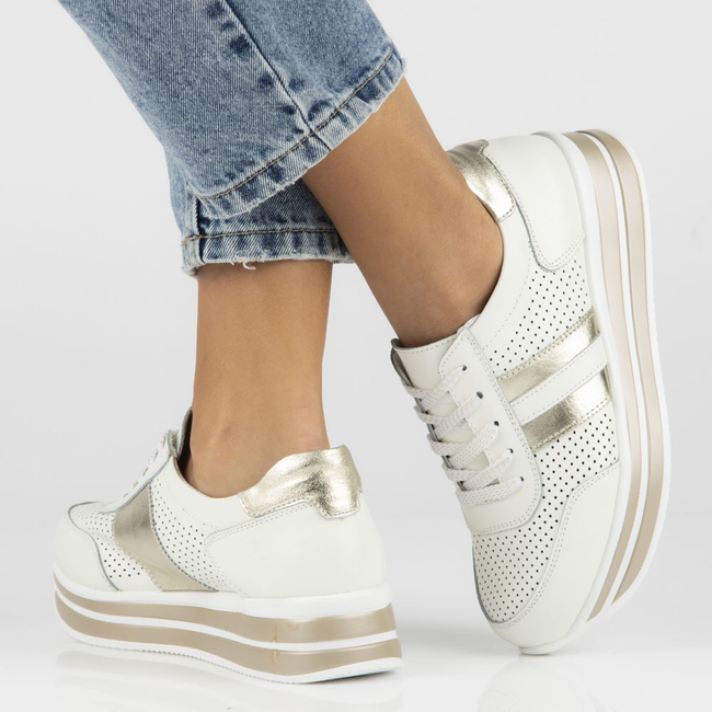 Skórzane Sneakersy Filippo DP1414/23 WH GO białe złote