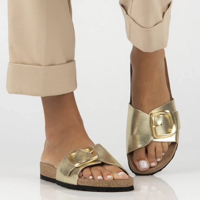 Leather flip-flops Yokono JERBA-114 SAMOA PLATINO gold