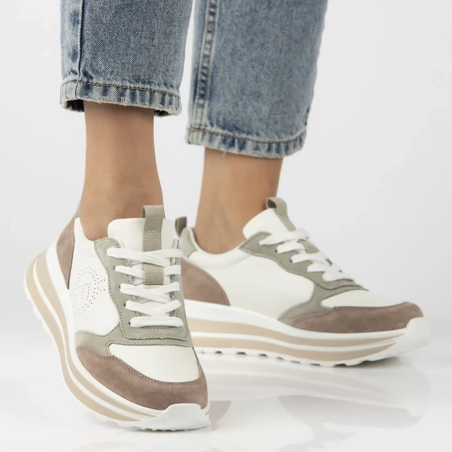 Leather sneakers Filippo DP6787/25 WH BE white beige