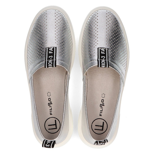 Skórzane slip-on damskie Filippo DP2027/21 SI srebrne