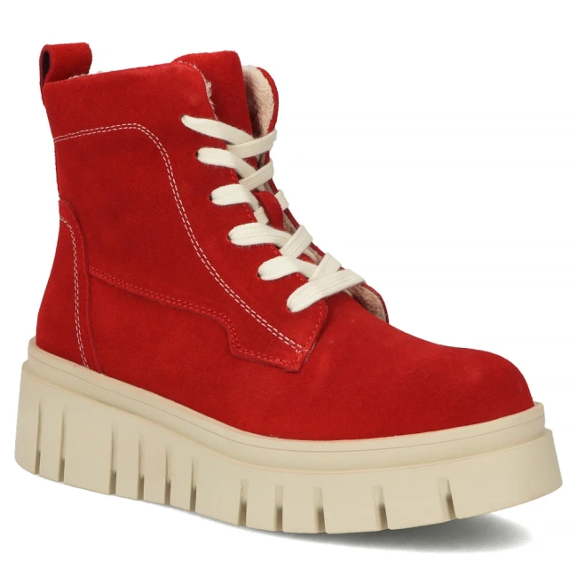 Skórzane botki na platformie Filippo DBT7267/25 RD czerwone