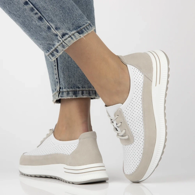 Skórzane półbuty na platformie Filippo DP6717/25 WH GR biało szare