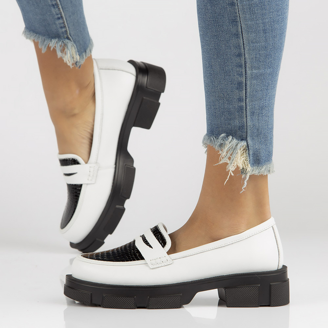 Skórzane półbuty Filippo DP3695/22 WH BK białe