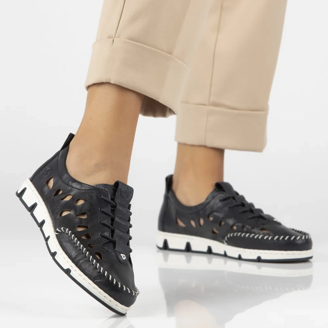 Skórzane Półbuty Rieker 49956-14 niebieskie